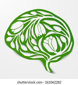 The concept of environmental awareness, alternative lifestyle, healthy life, free spirit, thinking green. Abstract human brain, vector illustration 