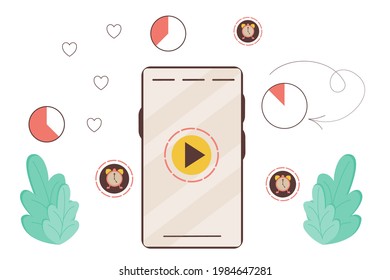 The concept of ephemeral content. Phone screen records temporary content with limited time. Vector illustration flat style. A story with limited time for subscribers