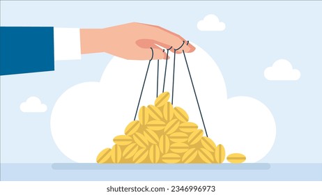The concept of equal distribution of resources. Famine. Society's struggle against the manipulation of the food crisis. Protest. A politician uses grain to maintain power. Vector flat illustration