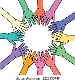 The concept of equality, diversity and inclusion. Multicolored hands form a circle