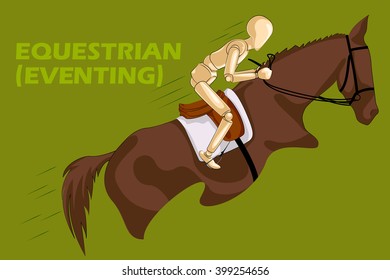 Concept of Equestrian with wooden human mannequin. Vector illustration