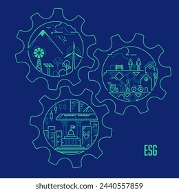 concepto de ASG o gobernanza social y ambiental, ruedas de engranajes gráficos combinados con elemento ecológico en el interior