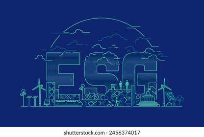 concept of ESG or environmental social and governance, graphic of city combined with ecology element 