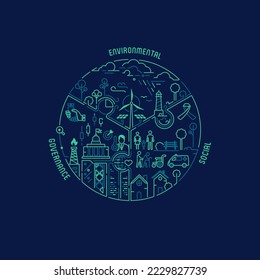 concepto de ESG-gobernanza social y ambiental, gráfico de rompecabezas de contorno verde combinado con elemento de sostenibilidad