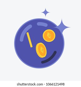 Concept of etherium bubble balloon with etherium symbol as vector illustration flat style