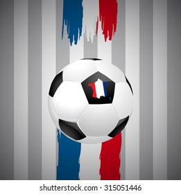 Concept for Euro 2016 France football championship. A soccer ball and a France map with a France flag