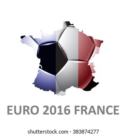 Concept for Euro 2016 France football championship. A soccer ball and a French map with a French flag