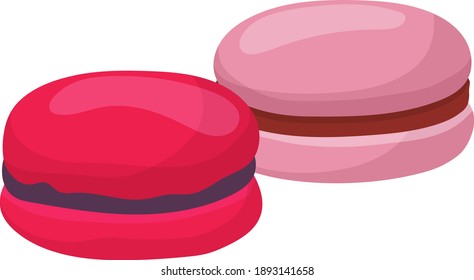 Concept european foodstuff macaroon icon, flour confectionery product cookie flat vector illustration, isolated on white. Food for tea service, tasty sweet treat biscuit stuff and baking.