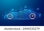 concept of EV or electronic vehicle, graphic of car shape combined with electronic pattern