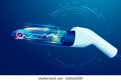 concepto de tecnología EV, gráfico del cargador EV con efecto de haz luminoso del vehículo