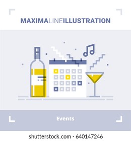 Concept of events management, catering service agency, marketing agency, organization of celebration and party. Maxima line illustration. Modern flat design. Vector composition.