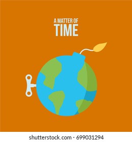 concept explosive globe cartoon like a global bomb isolated. global warming icon flat design. exploding & explosion world vector. save the earth. warm & hot planet symbol. a matter of time earth hour