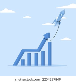 Concept of Exponential Growth or compound interest. Business sale, investment, wealth or income increase profit increase concept graph, financial report chart with exponential arrow flying rocket.