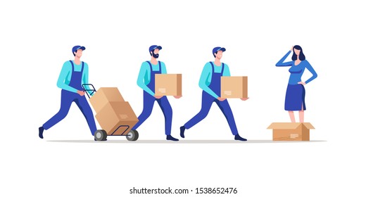 Concept of express delivery services. Delivery parcel to door. Vector illustration.