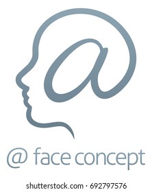 Concept of a face in profile formed from a commercial at sign symbol