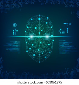 Concept Of Face Scan Or Biometrics, Wireframe Head With Digital Technology Theme