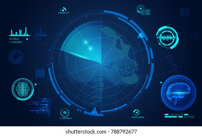 Concept Of Face Scanning, Radar Screen Searching For Brain Signal