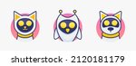 Concept of facial animal avatar chatbot, cat, dog and owl. Graph symbol for your web site and apps design, logo, app, UI