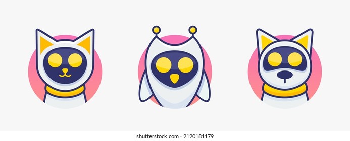 Concept of facial animal avatar chatbot, cat, dog and owl. Graph symbol for your web site and apps design, logo, app, UI