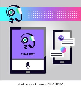 Concept of facial avatar chatbot. Sketch head robot. Sign intelligence technology. Voice service chat bot, virtual online help customer support.