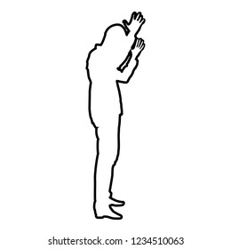 Concept of failure what is it for me problem Man raised hands silhouette icon outline black color