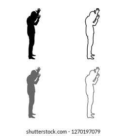 Concept of failure what is it for me problem Man raised hands silhouette icon outline set grey black color