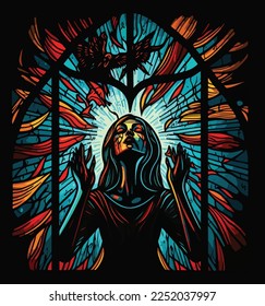 Concept of faith healing, stained glass window