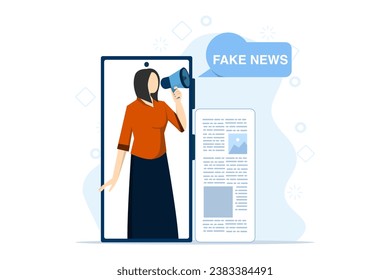 Concept of fake news, information, social media news, hoax, mass media, yellow press, propaganda, screen template for mobile smart phone, flat vector banner for website landing page.