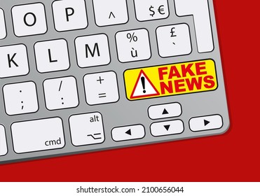 Concept of fake news on social media with the word fake news written on a computer keyboard.