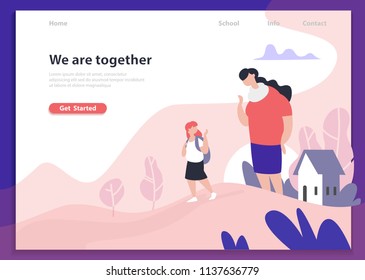 Concept family, online learning, education modern style. Landing page template.