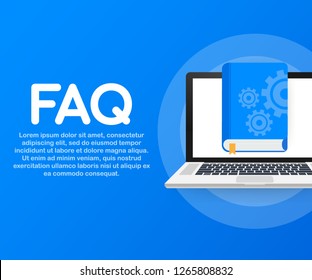 Concept FAQ book for web page, banner, social media. Vector stock illustration