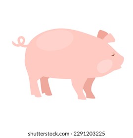 Concept Farm village field garden pig. This illustration features a cute and playful cartoon pig, set against a simple white background. Vector illustration.