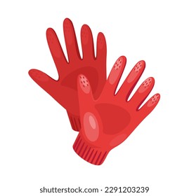 Guantes de jardín de campo de Concept Farm village. Esta ilustración presenta un par de guantes rojos que se usan comúnmente en la agricultura y la jardinería. Ilustración vectorial.