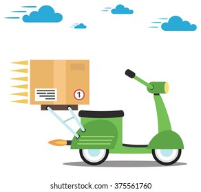 Concept of the fast delivery service on scooter or motorbike. Flat vector illustration.