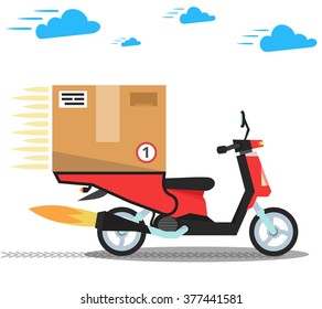 Concept of the fast delivery service on scooter or motorbike. Flat vector illustration.