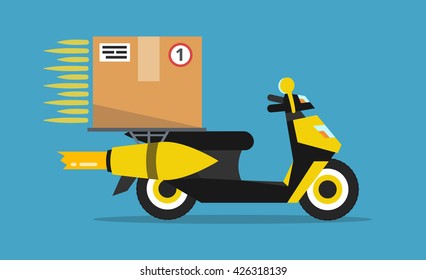 Concept of the fast delivery service on scooter or motorbike. Flat vector illustration.