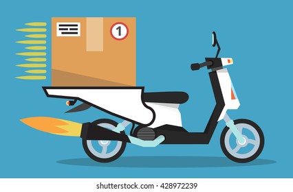 Concept of the fast delivery service on scooter or motorbike. Flat vector illustration.