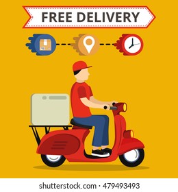 Concept of the fast delivery service on scooter or motorbike. Flat vector illustration.