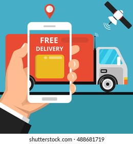 Concept of the fast delivery service. Online order. Flat vector illustration.