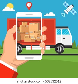 Concept of the fast delivery service. Online order. Flat vector illustration.
