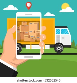 Concept of the fast delivery service. Online order. Flat vector illustration.