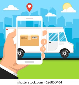 Concept of the fast delivery service. Online order. Flat vector illustration.