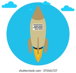 Concept of the fast delivery service with a rocket. Flat vector illustration.