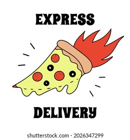 Concepto de entrega rápida y rápida con ilustración de vector de pizza voladora