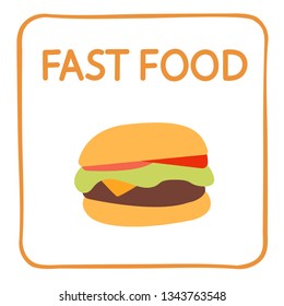 The concept of fast food, hamburger. Vector graphics. Icon.
Conceptual image - junk food. Hamburger with salad and chop.