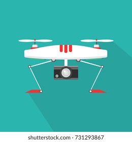 The concept of fast, free delivery, gift. Vector illustration. Dron delivers the parcel. 