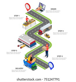 Concept of the fast grocery delivery service for infographic. Isometric vector illustration.