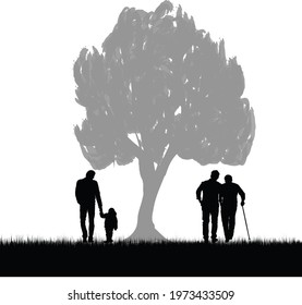 Concept for Father's Day silhouette Vector illustration. A Beautiful Life cycle of Between son and Father.