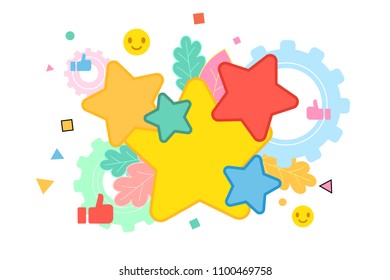 Concept of Feedback consumer or customer review evaluation, satisfaction level and critic. Five stars rating flat style. Flat design, vector illustration.
