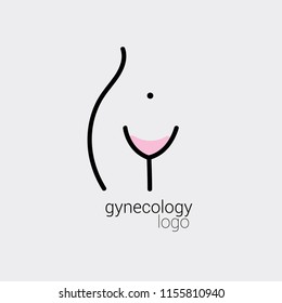 Concept of female figure for logo gynecology. Women vector isolated contour with pink accent. Use as symbol icon logo brand social advertising sketch sticker poster banner. Hand draw illustration.